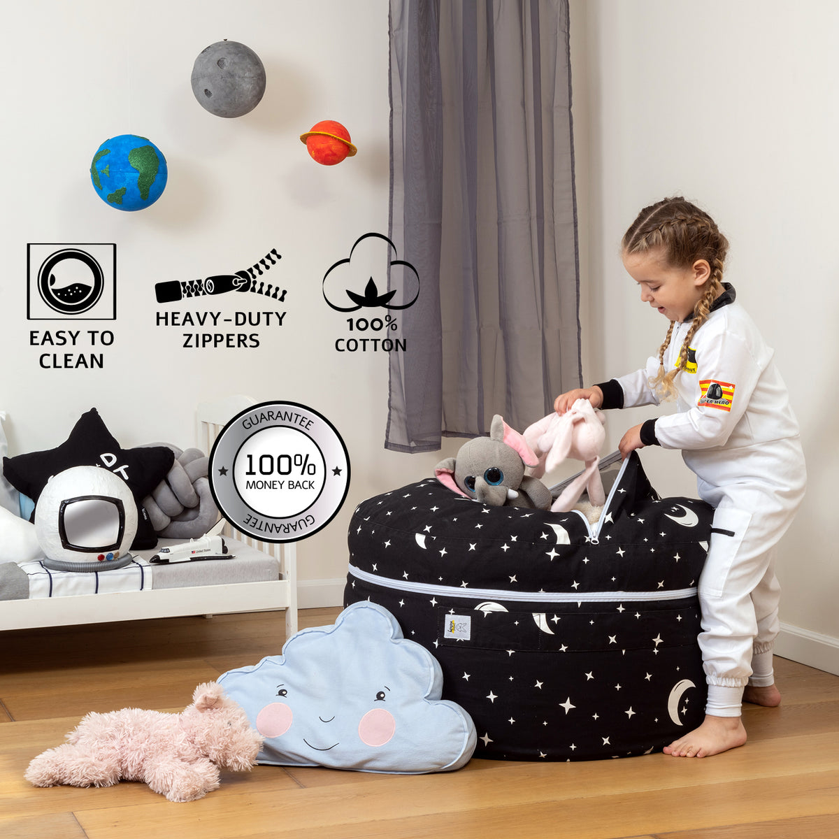 Smart Wallaby 2-Sizes in-1 XXL Expandable Child’s Stuffed Animal Storage Bean Bag Chair