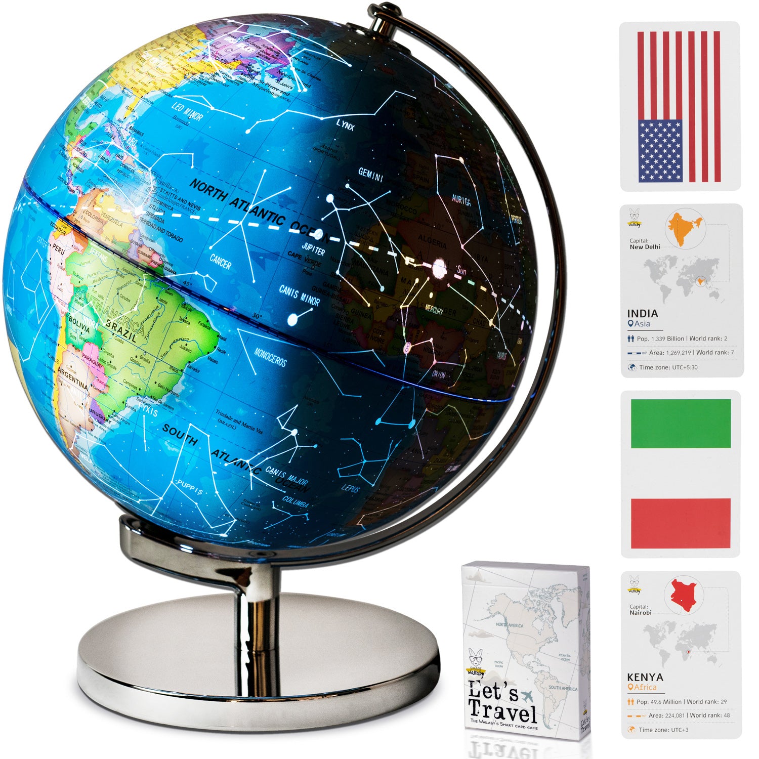 Illuminated Educational Desktop Earth Globe for Kids Smart Wallaby